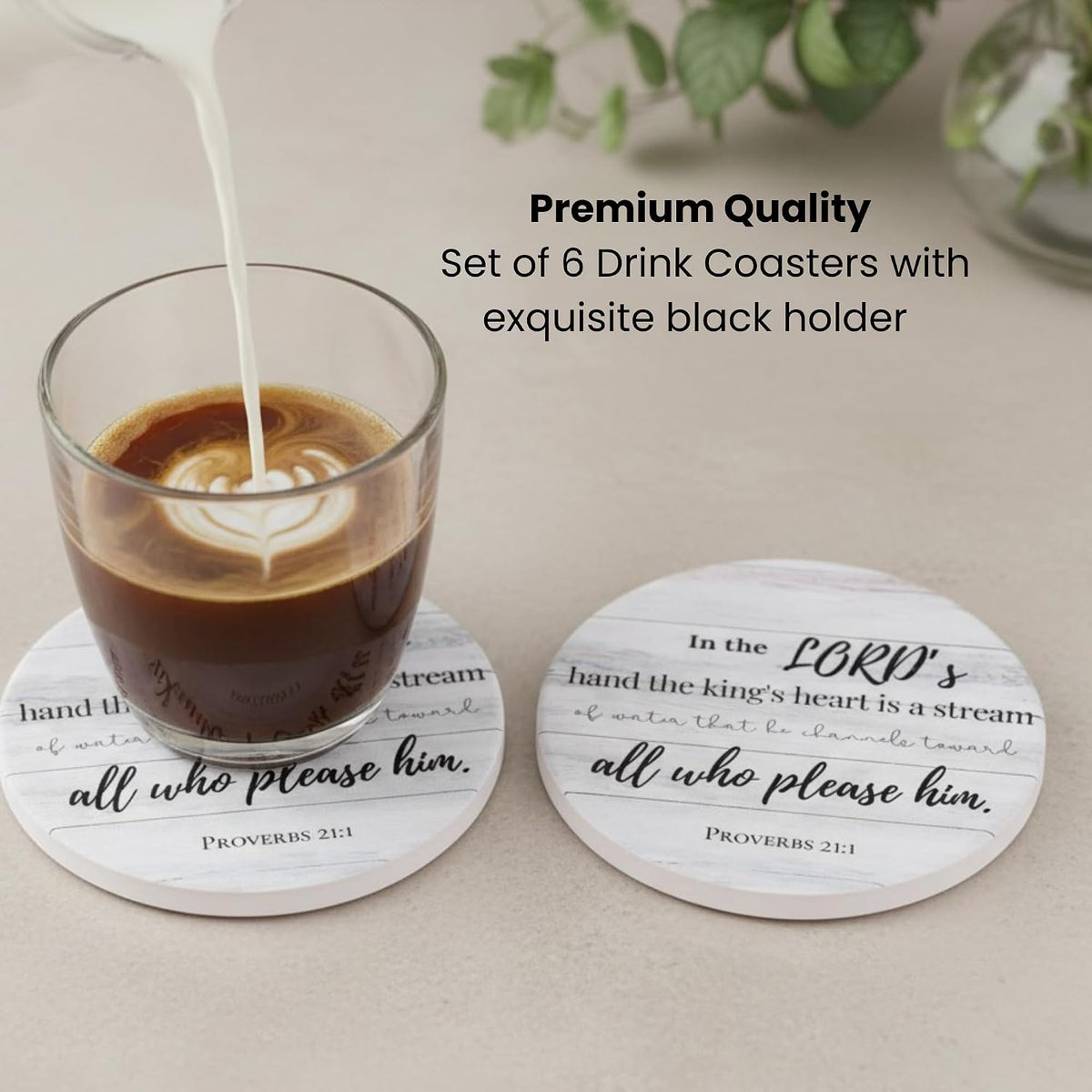 Christian Coasters Set of 6 with Holder, Absorbent Ceramic Faith Gift