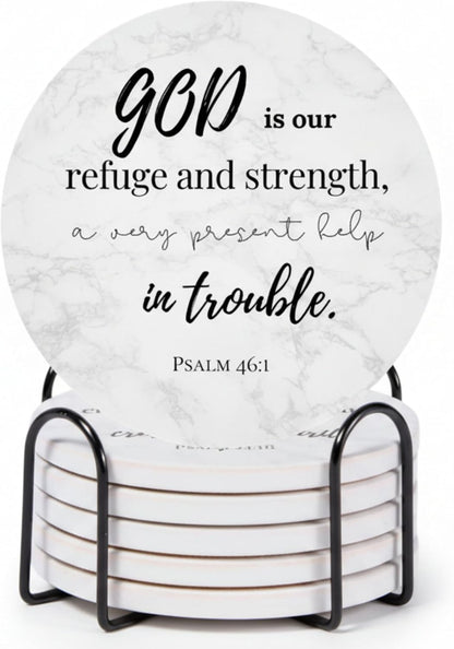 Christian Coasters Set of 6 with Holder, Absorbent Ceramic Faith Gift