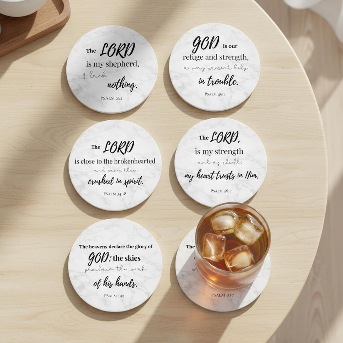 Christian Coasters Set of 6 with Holder, Absorbent Ceramic Faith Gift