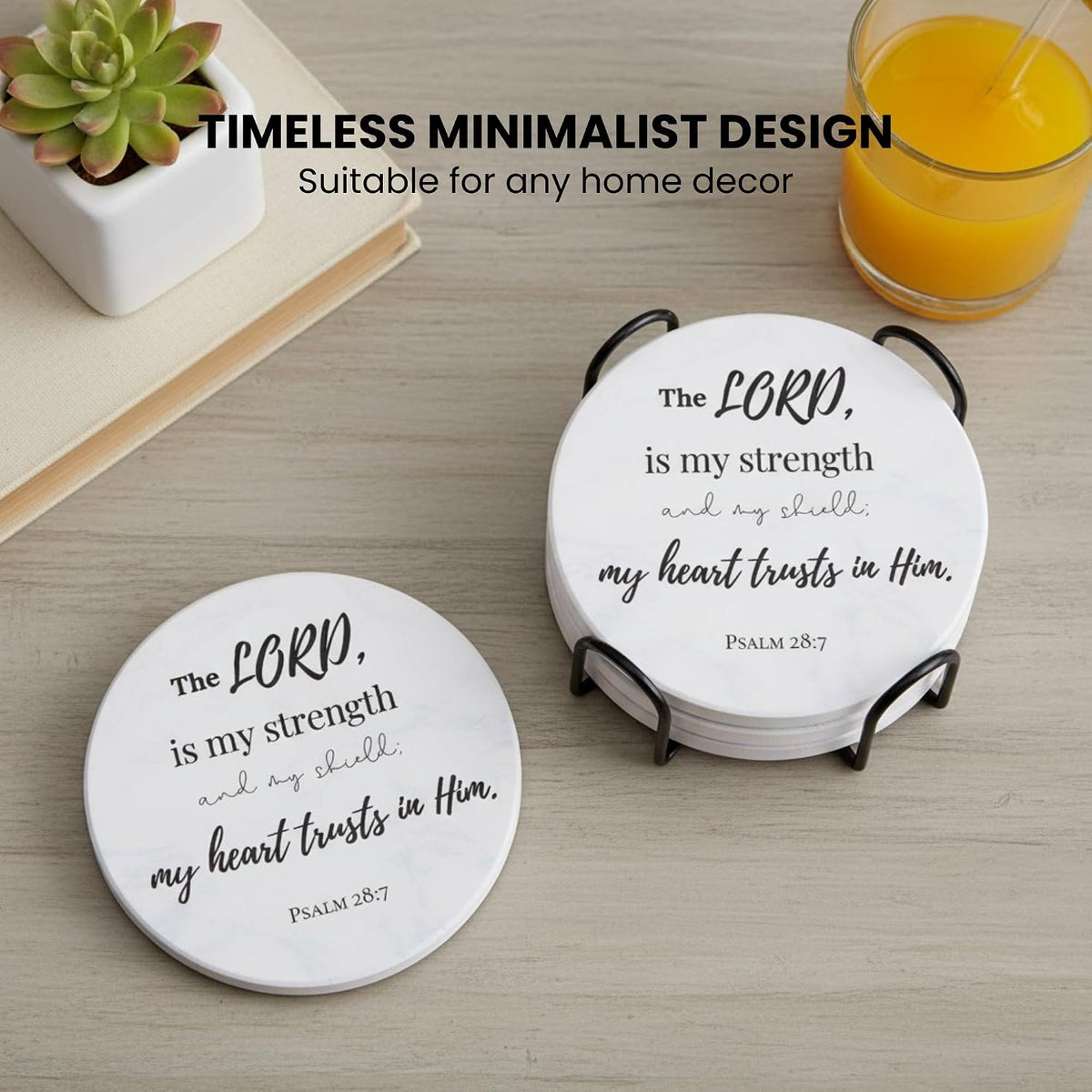 Christian Coasters Set of 6 with Holder, Absorbent Ceramic Faith Gift