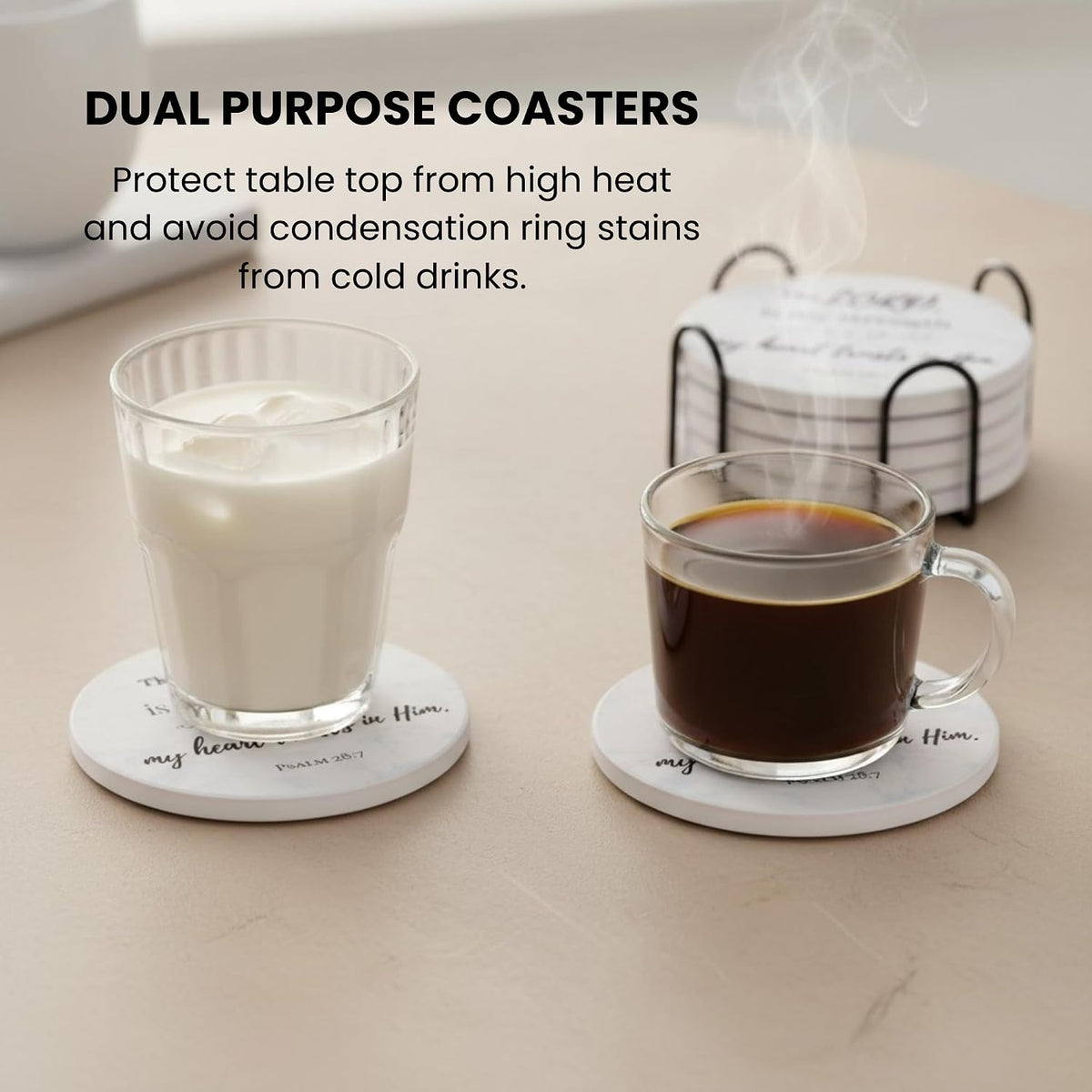 Christian Coasters Set of 6 with Holder, Absorbent Ceramic Faith Gift