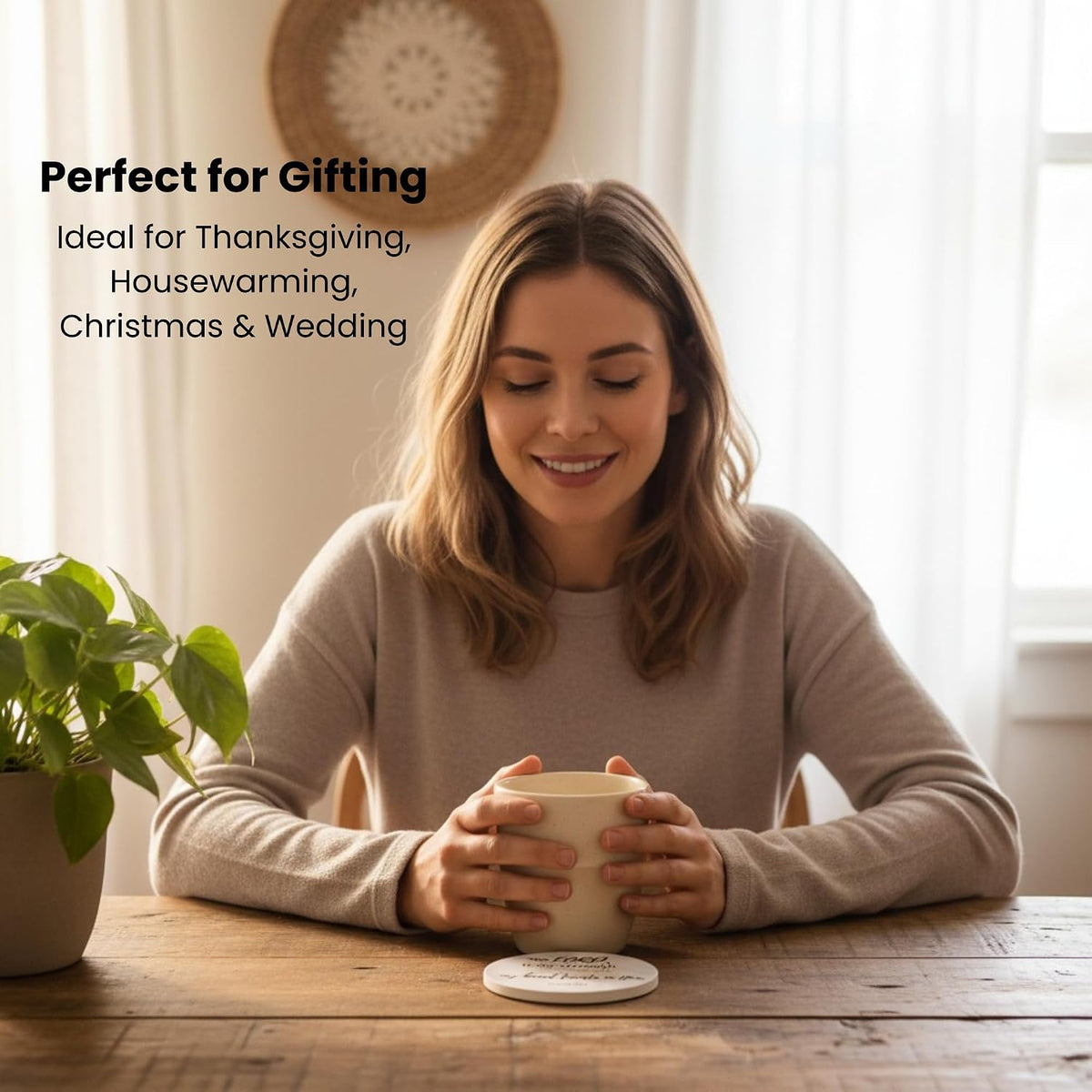 Christian Coasters Set of 6 with Holder, Absorbent Ceramic Faith Gift