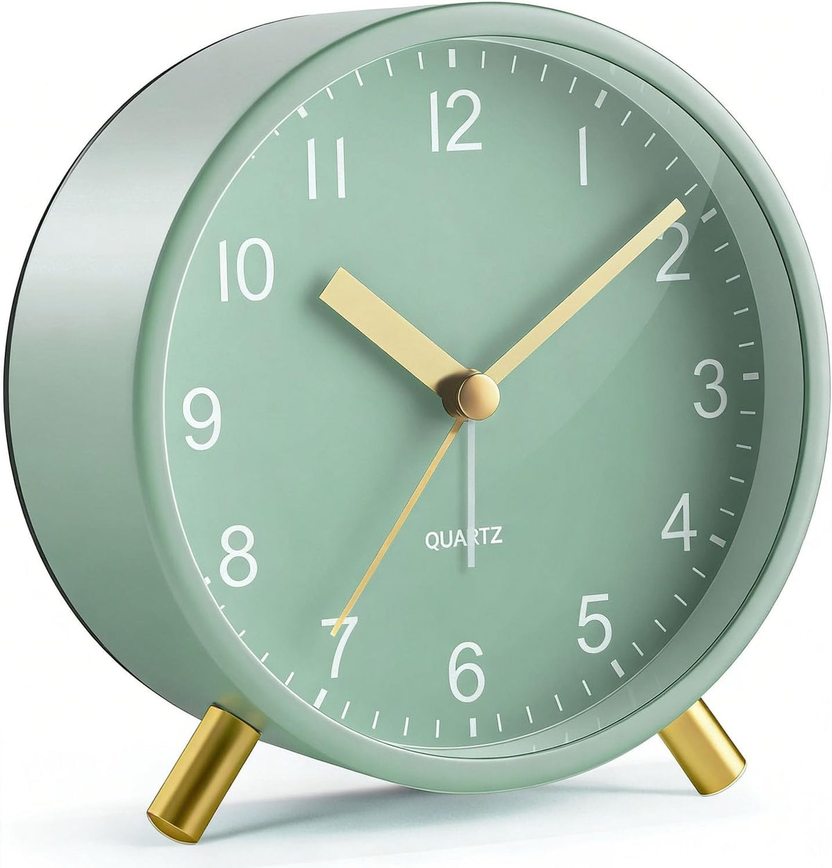 Silent Analog Quartz Kids Alarm Clock, Round Metal, Night Light