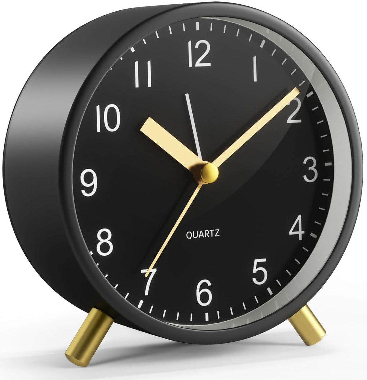 Silent Analog Quartz Kids Alarm Clock, Round Metal, Night Light