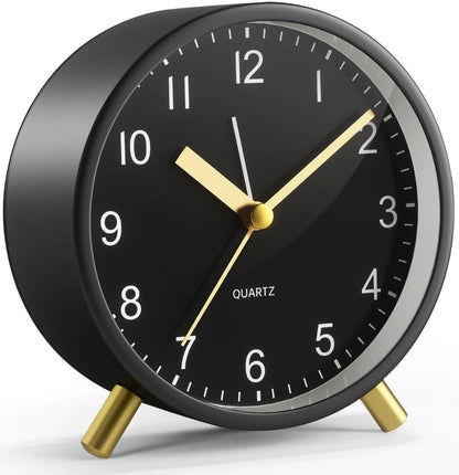 Silent Analog Quartz Kids Alarm Clock, Round Metal, Night Light