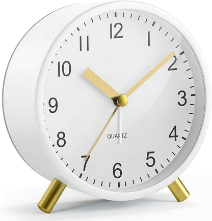 Silent Analog Quartz Kids Alarm Clock, Round Metal, Night Light