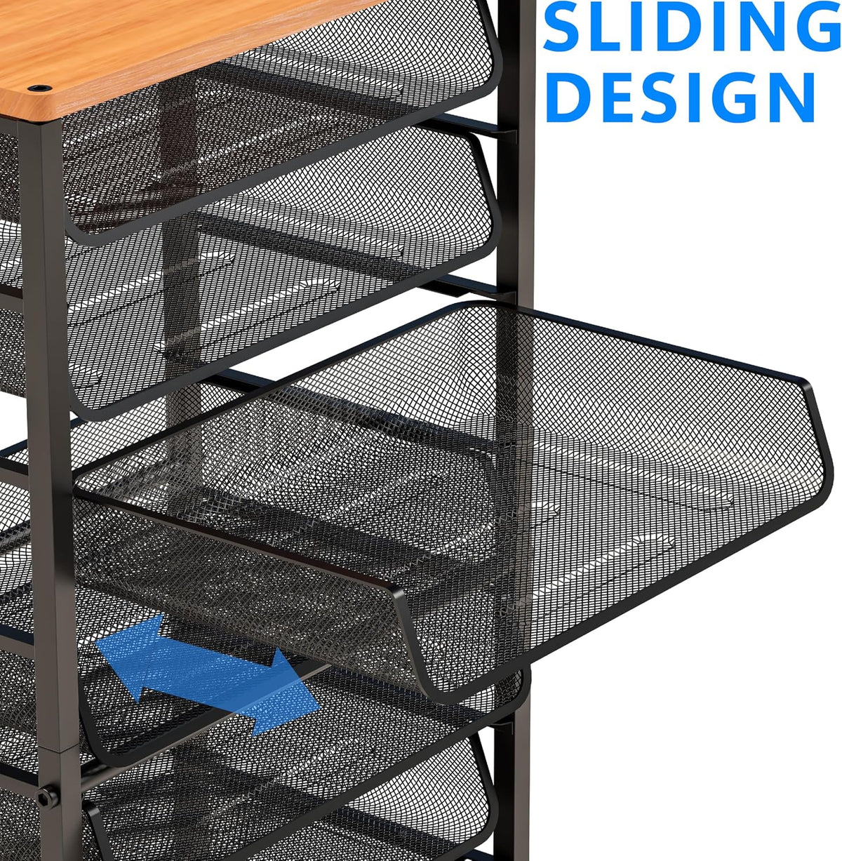 12-Tier Rolling File Cart, Desk File Organizer with 11 Mesh Sliding Trays, Letter & Legal Paper Storage Rolling Utility Cart for Office Home School, Black