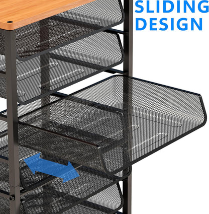 12-Tier Rolling File Cart, Desk File Organizer with 11 Mesh Sliding Trays, Letter & Legal Paper Storage Rolling Utility Cart for Office Home School, Black