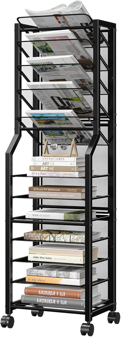 12-Tier Rolling File Cart, Desk File Organizer with 11 Mesh Sliding Trays, Letter & Legal Paper Storage Rolling Utility Cart for Office Home School, Black