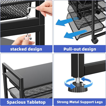 12-Tier Rolling File Cart, Desk File Organizer with 11 Mesh Sliding Trays, Letter & Legal Paper Storage Rolling Utility Cart for Office Home School, Black