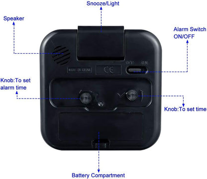 Small Battery Operated Analog Travel Alarm Clock Silent Non Ticking, Gentle Wake, Ascending Beep Sounds, Snooze,Lighted on Demand, Easy Set(Black)