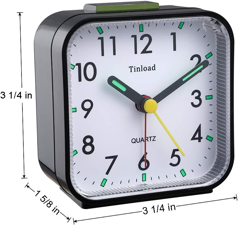Small Battery Operated Analog Travel Alarm Clock Silent Non Ticking, Gentle Wake, Ascending Beep Sounds, Snooze,Lighted on Demand, Easy Set(Black)