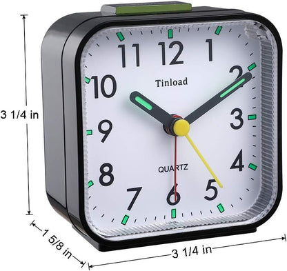 Small Battery Operated Analog Travel Alarm Clock Silent Non Ticking, Gentle Wake, Ascending Beep Sounds, Snooze,Lighted on Demand, Easy Set(Black)