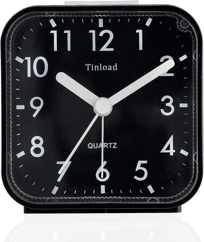 Small Battery Operated Analog Travel Alarm Clock Silent Non Ticking, Gentle Wake, Ascending Beep Sounds, Snooze,Lighted on Demand, Easy Set(Black)