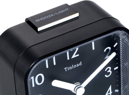 Small Battery Operated Analog Travel Alarm Clock Silent Non Ticking, Gentle Wake, Ascending Beep Sounds, Snooze,Lighted on Demand, Easy Set(Black)