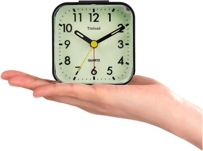 Small Battery Operated Analog Travel Alarm Clock Silent Non Ticking, Gentle Wake, Ascending Beep Sounds, Snooze,Lighted on Demand, Easy Set(Black)