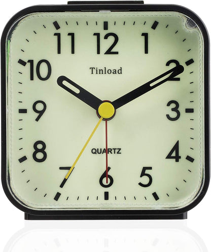 Small Battery Operated Analog Travel Alarm Clock Silent Non Ticking, Gentle Wake, Ascending Beep Sounds, Snooze,Lighted on Demand, Easy Set(Black)