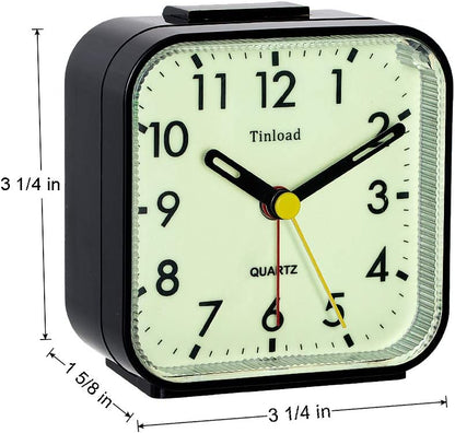 Small Battery Operated Analog Travel Alarm Clock Silent Non Ticking, Gentle Wake, Ascending Beep Sounds, Snooze,Lighted on Demand, Easy Set(Black)