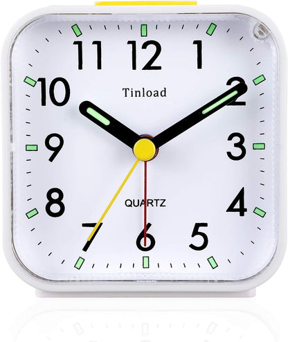 Small Battery Operated Analog Travel Alarm Clock Silent Non Ticking, Gentle Wake, Ascending Beep Sounds, Snooze,Lighted on Demand, Easy Set(Black)