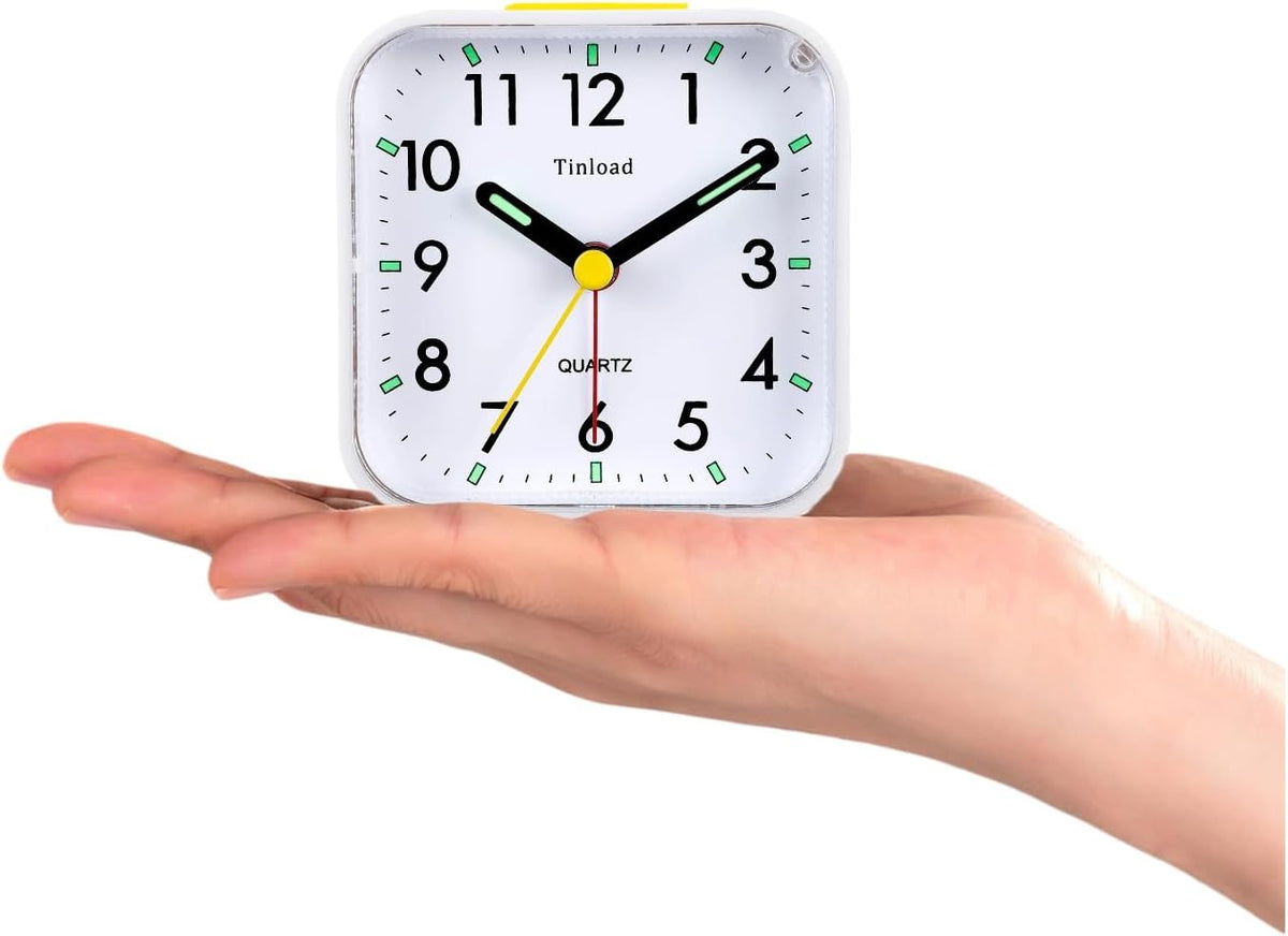 Small Battery Operated Analog Travel Alarm Clock Silent Non Ticking, Gentle Wake, Ascending Beep Sounds, Snooze,Lighted on Demand, Easy Set(Black)