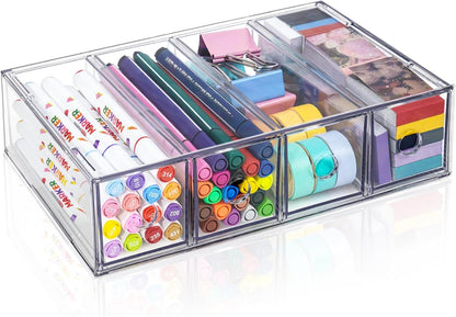 Desk Organizer with 4 Drawers, Stackable Desktop Storage Box