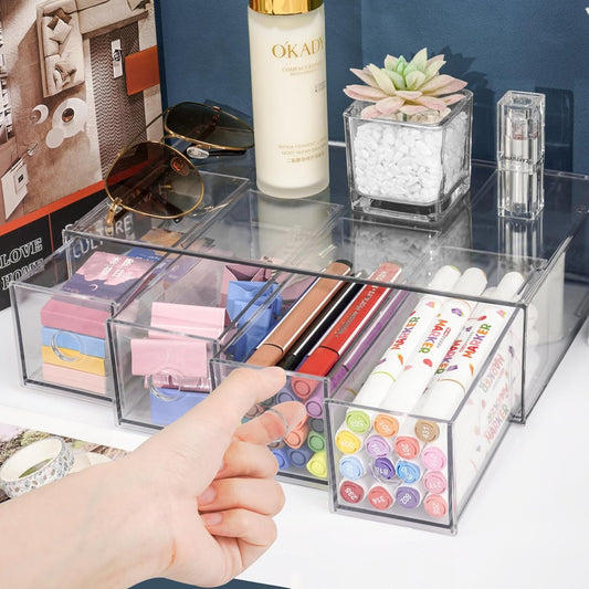 Desk Organizer with 4 Drawers, Stackable Desktop Storage Box