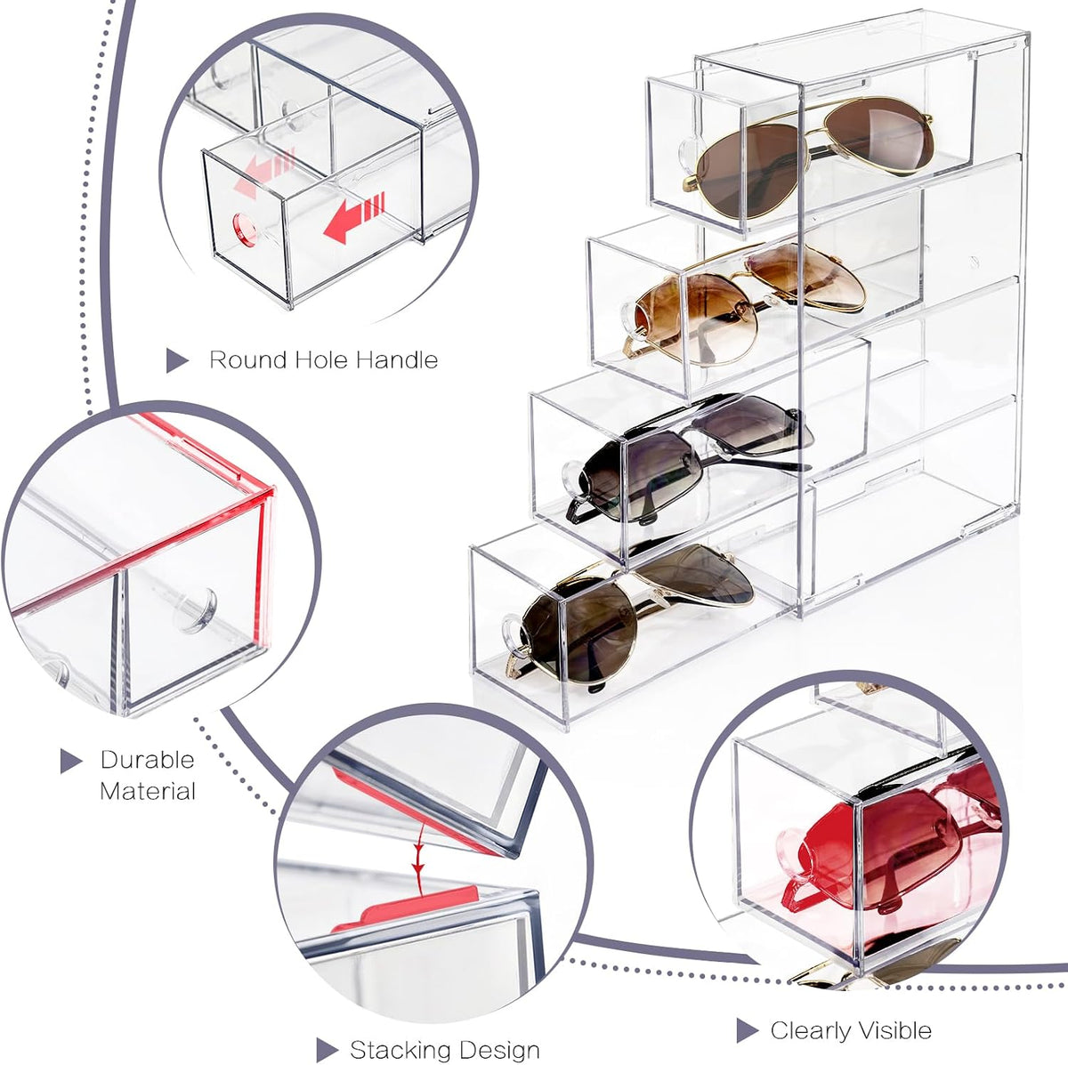 Desk Organizer with 4 Drawers, Stackable Desktop Storage Box
