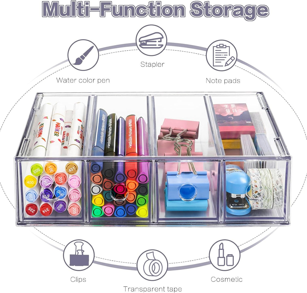 Desk Organizer with 4 Drawers, Stackable Desktop Storage Box