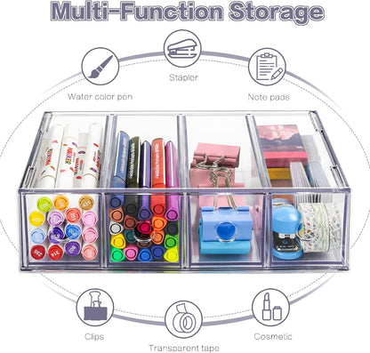 Desk Organizer with 4 Drawers, Stackable Desktop Storage Box
