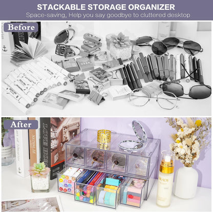 Desk Organizer with 4 Drawers, Stackable Desktop Storage Box