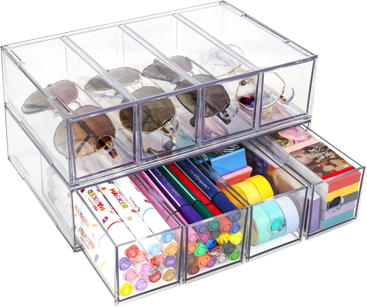 Desk Organizer with 4 Drawers, Stackable Desktop Storage Box