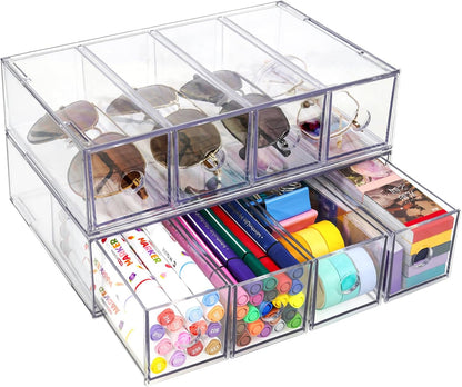 Desk Organizer with 4 Drawers, Stackable Desktop Storage Box