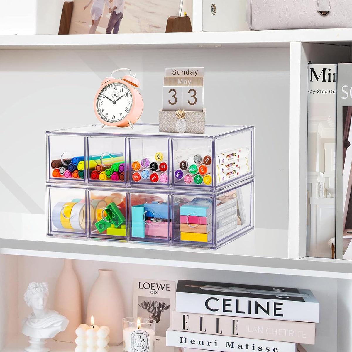 Desk Organizer with 4 Drawers, Stackable Desktop Storage Box