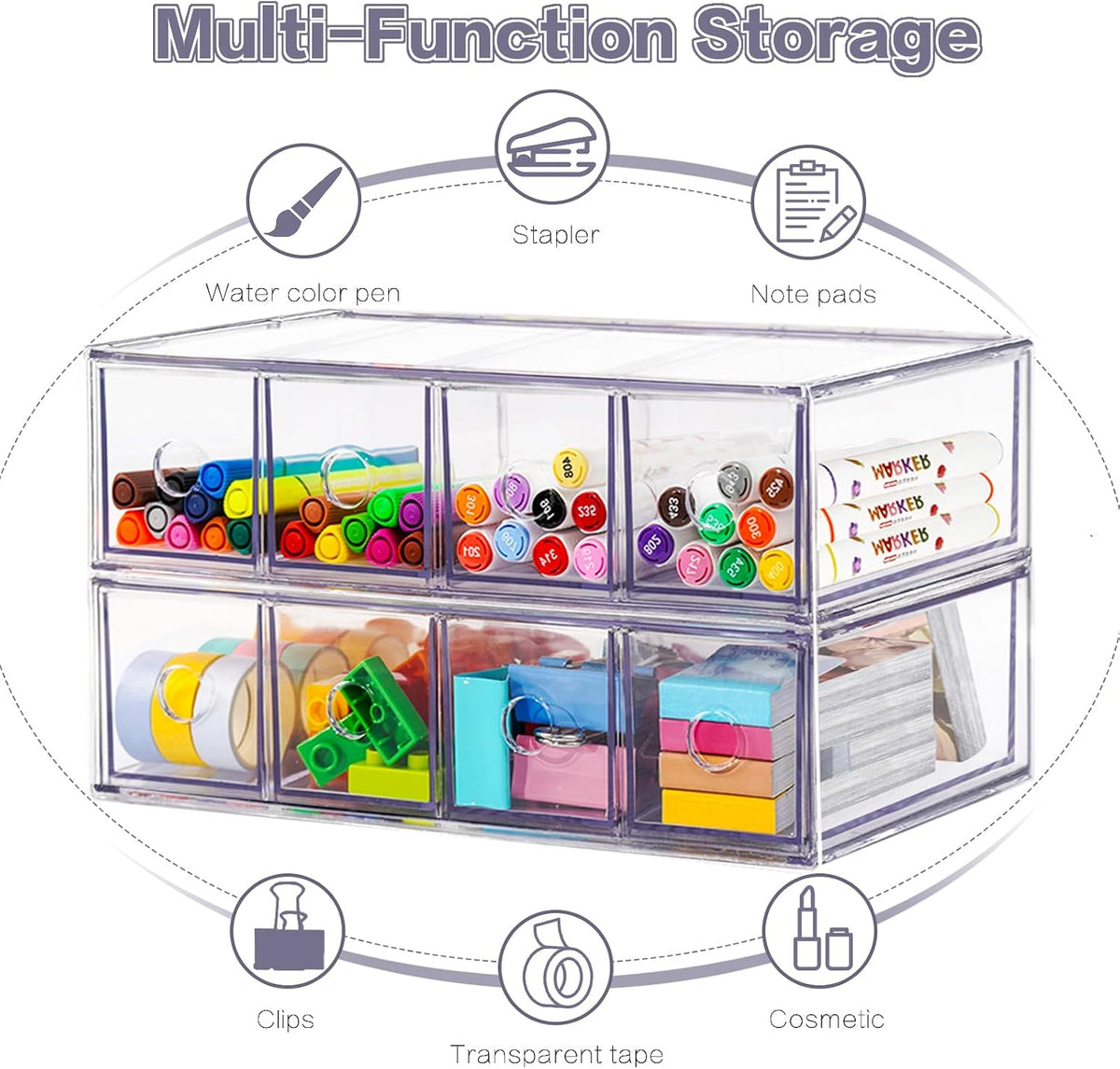 Desk Organizer with 4 Drawers, Stackable Desktop Storage Box