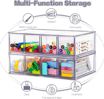 Desk Organizer with 4 Drawers, Stackable Desktop Storage Box