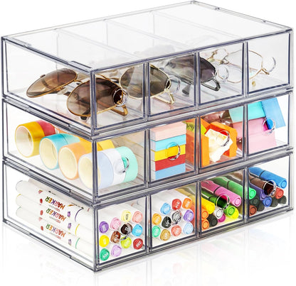 Desk Organizer with 4 Drawers, Stackable Desktop Storage Box