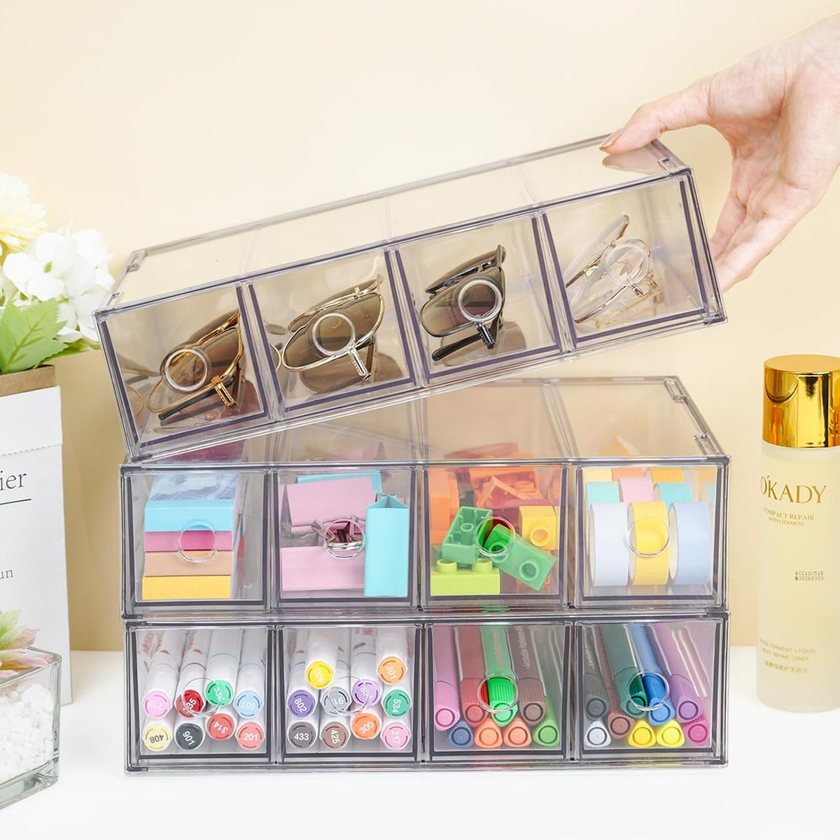 Desk Organizer with 4 Drawers, Stackable Desktop Storage Box