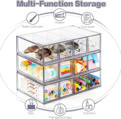 Desk Organizer with 4 Drawers, Stackable Desktop Storage Box