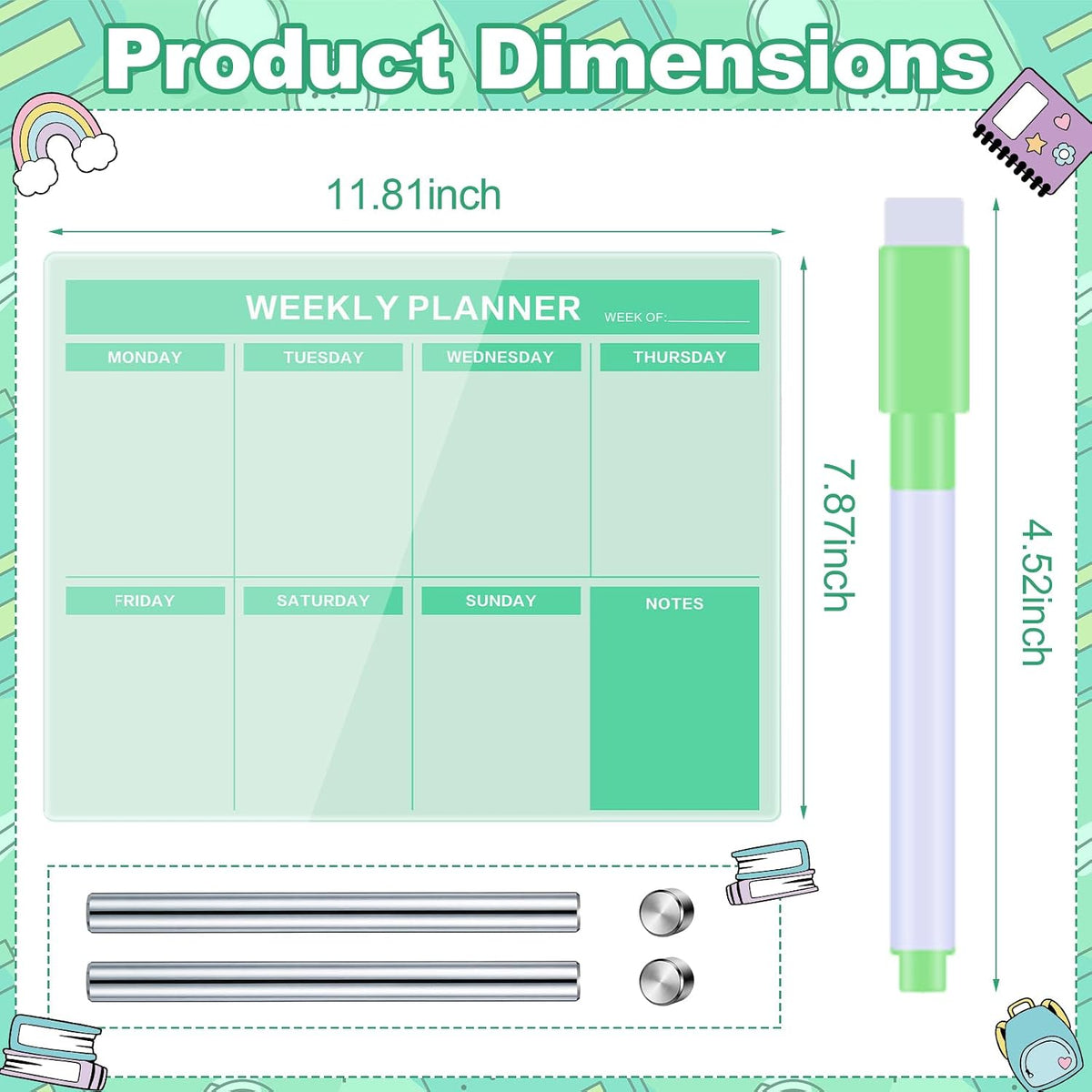 Desktop Weekly Planner Board, Sage Green