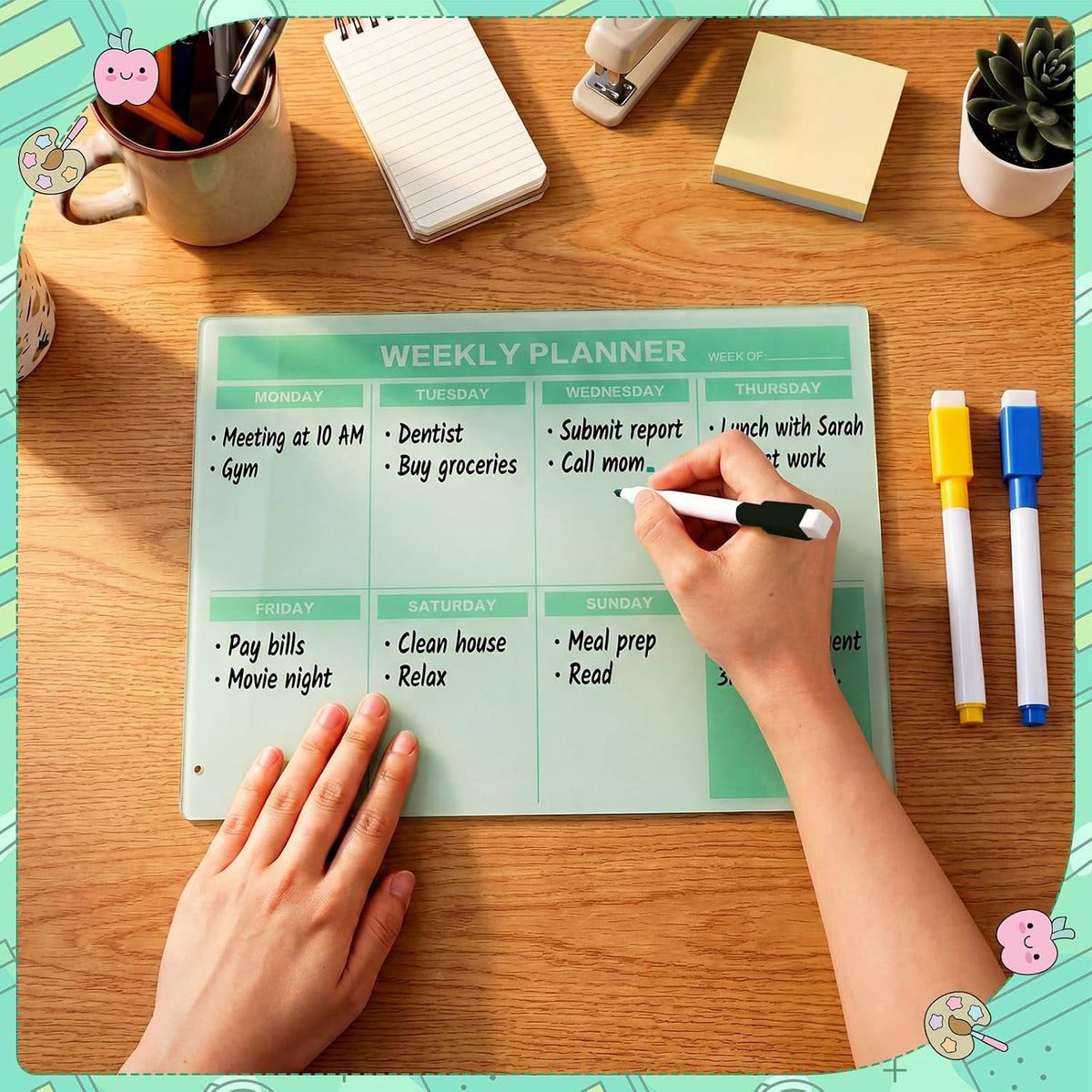 Desktop Weekly Planner Board, Sage Green