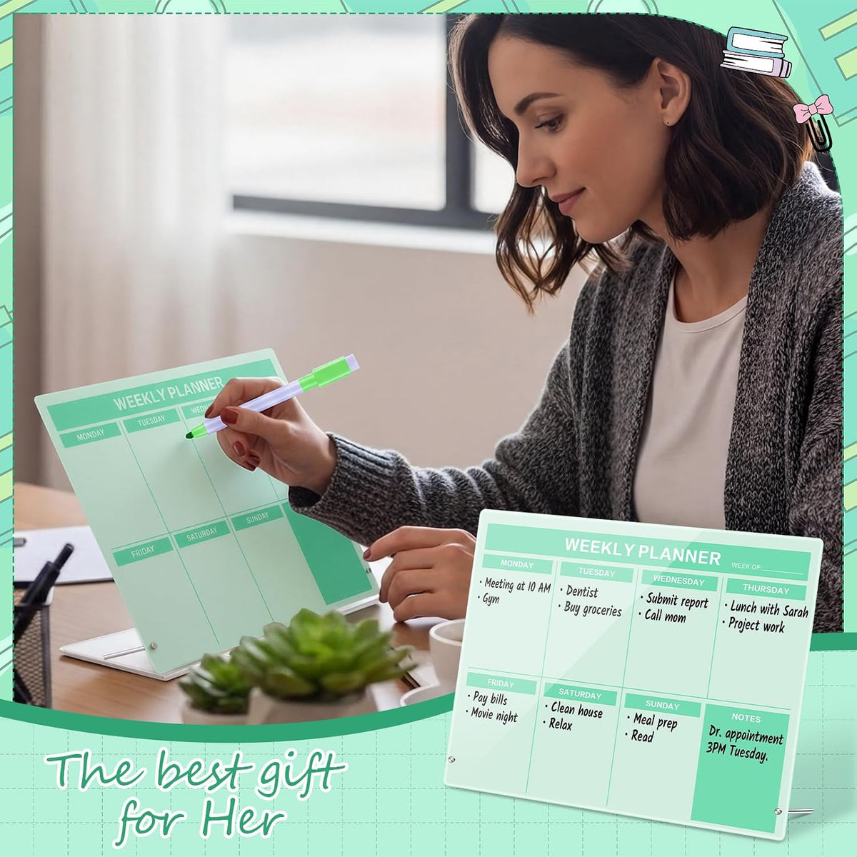 Desktop Weekly Planner Board, Sage Green