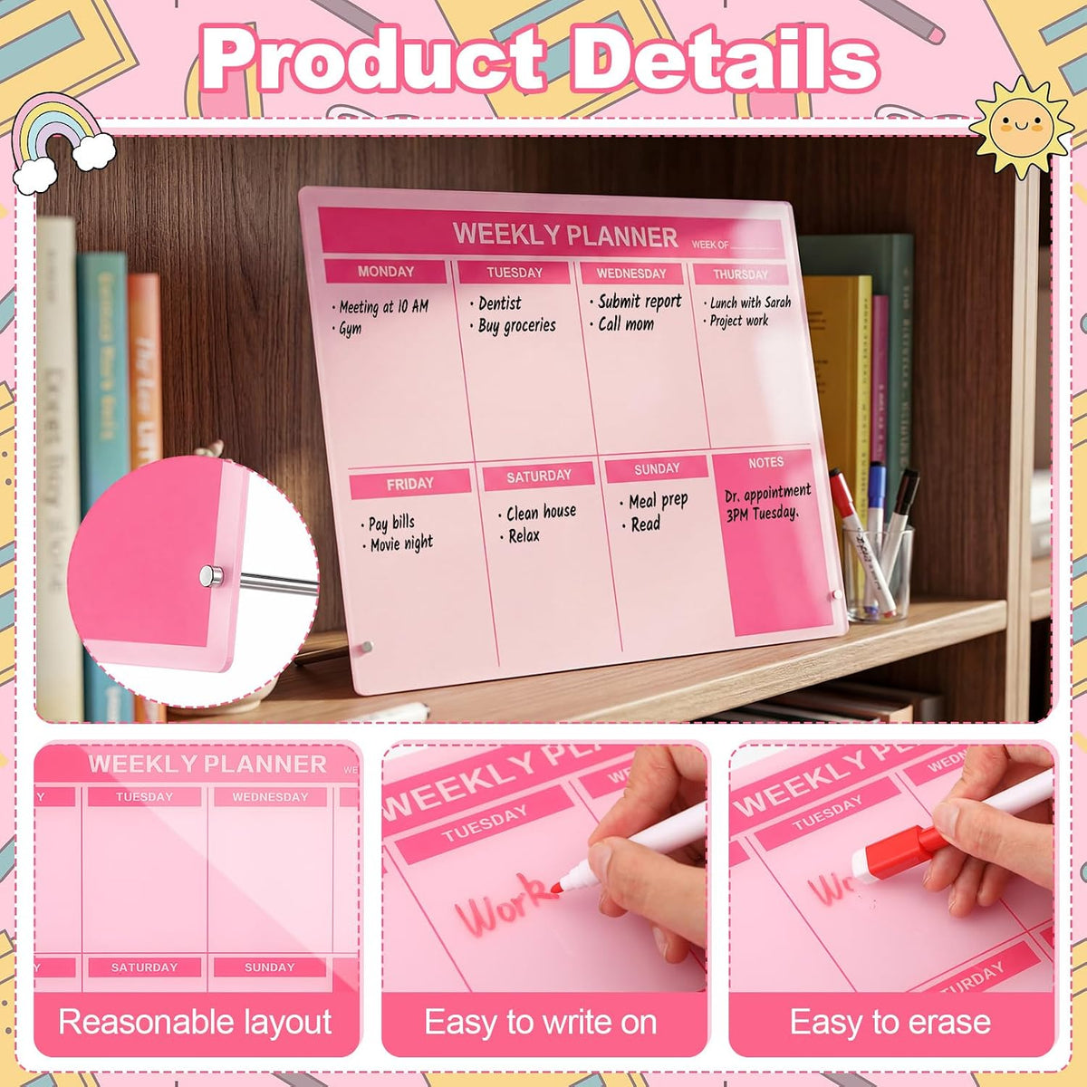 Desktop Weekly Planner Board, Sage Green