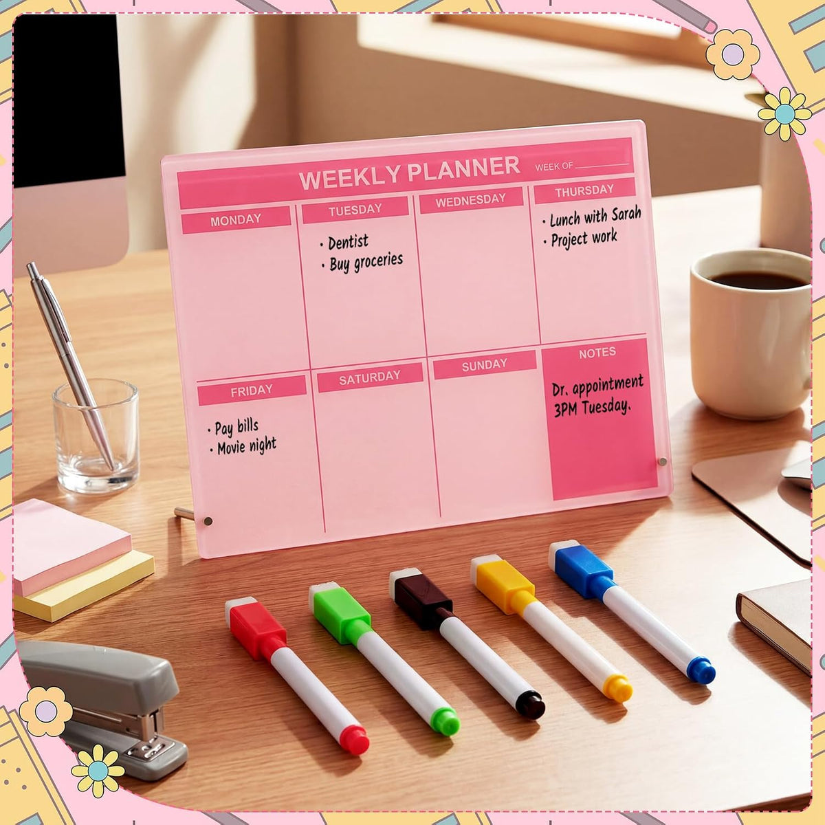 Desktop Weekly Planner Board, Sage Green