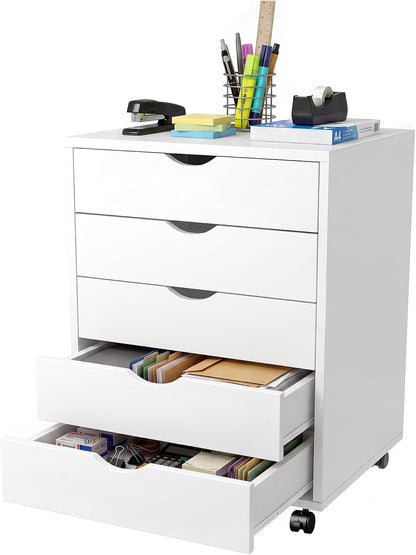 5 Drawer Rolling Storage Cabinet, Mobile File Cabinet for Office, White