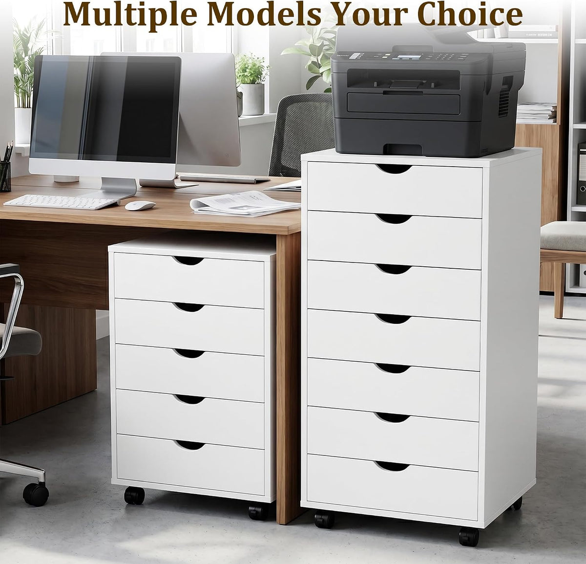 5 Drawer Rolling Storage Cabinet, Mobile File Cabinet for Office, White