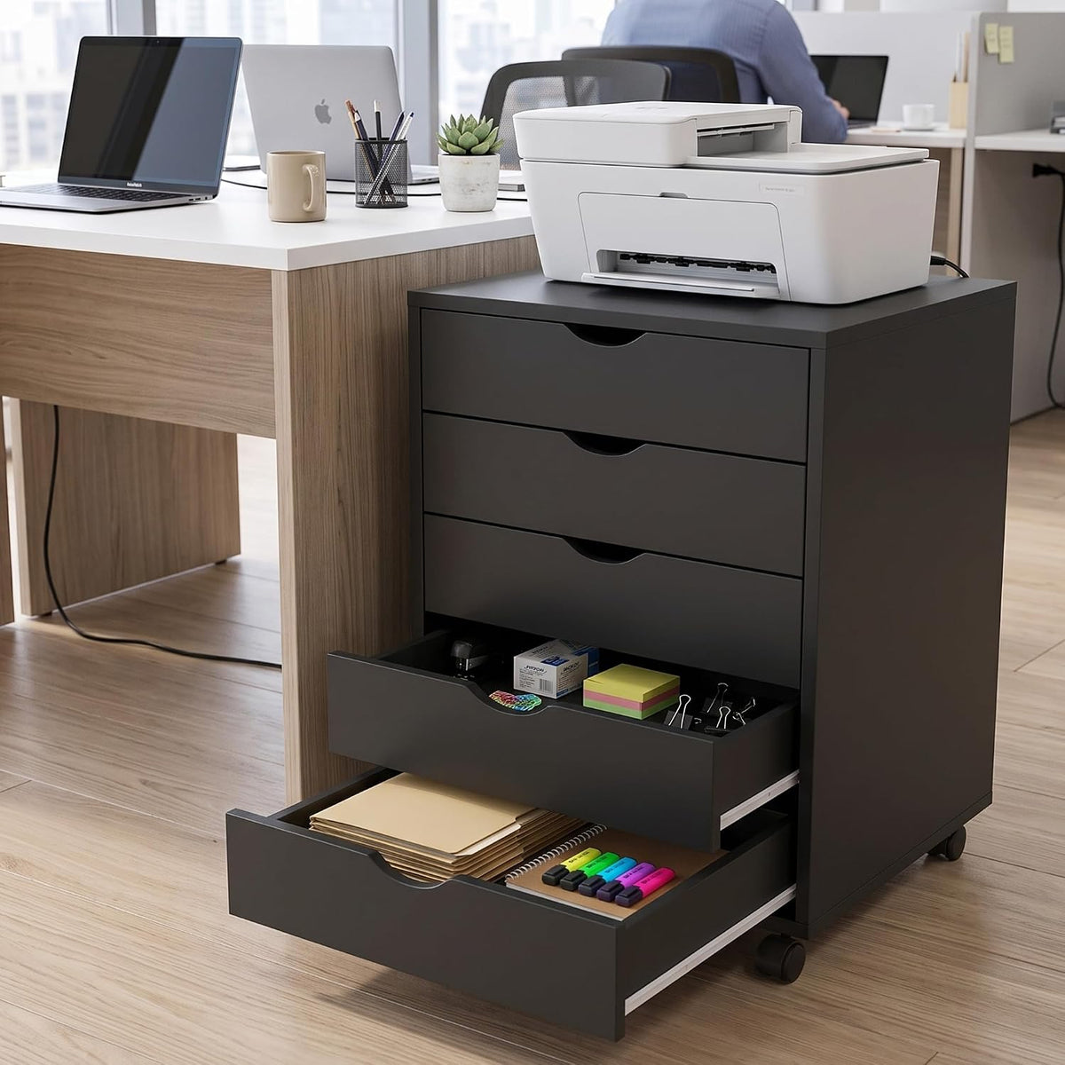 5 Drawer Rolling Storage Cabinet, Mobile File Cabinet for Office, White