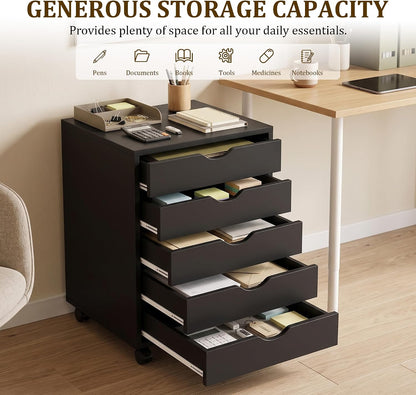 5 Drawer Rolling Storage Cabinet, Mobile File Cabinet for Office, White
