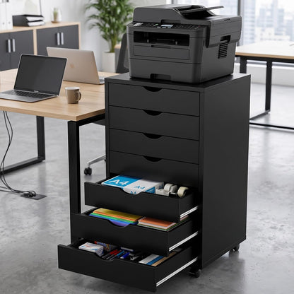 5 Drawer Rolling Storage Cabinet, Mobile File Cabinet for Office, White