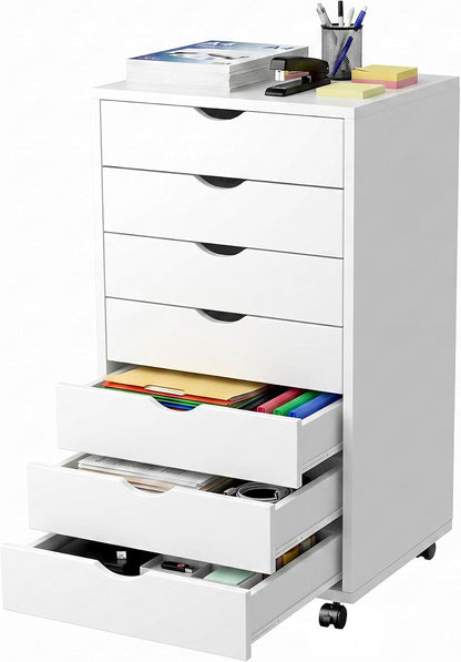 5 Drawer Rolling Storage Cabinet, Mobile File Cabinet for Office, White