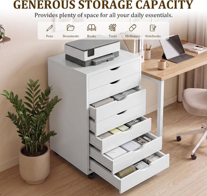 5 Drawer Rolling Storage Cabinet, Mobile File Cabinet for Office, White